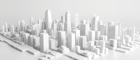 3D illustration of a white city with cube-shaped buildings, emphasizing business and urban architecture