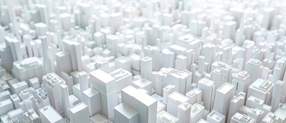 3D illustration of a white city with cube-shaped buildings, emphasizing business and urban architecture