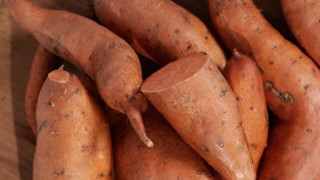 op view of fresh sweet potatoes food rotation