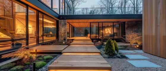 Obraz premium Architectural charm with windows and doors, nestled amidst ancient stone walls and urban trees