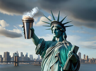 커피 잔을 들고 있는 자유여신상( Statue of Liberty holding a coffee cup)