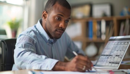 Obraz premium African American Businessman Working on Laptop