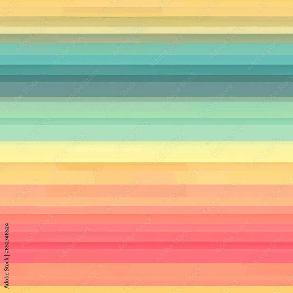 Poster This image features an abstract horizontal striped pattern with a gradient of colors. The pattern transitions from blue at the top to red at the bottom with shades of green, yellow, and orange in betw