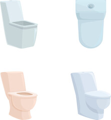 Collection of four different modern toilet designs in a clean vector illustration style