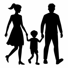 Husband, wife and kid walking vector silhouette 
