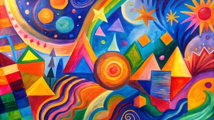 Fototapeta premium An abstract painting with vibrant colors and geometric shapes that evoke emotions of joy and excitement.