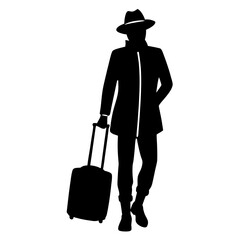 A traveler going to with travel bag vector silhouette