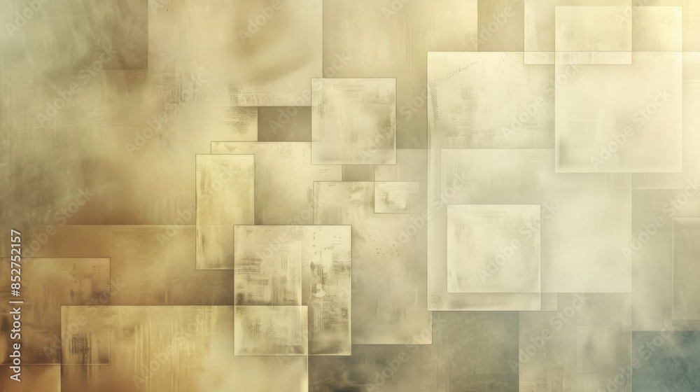 Poster a digital painting of an abstract pattern featuring overlapping squares in shades of beige and white