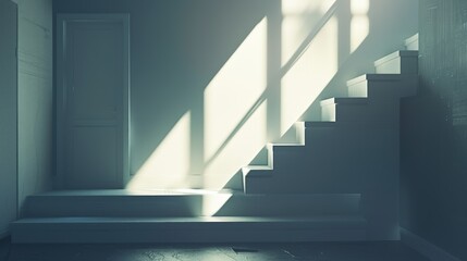 Fototapeta premium Sunlit Staircase in a Minimalist Interior