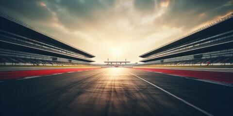 Racing car at high speed. A racer on a racing car passes the track. Motor sports competitive team racing. Motion blur background.
