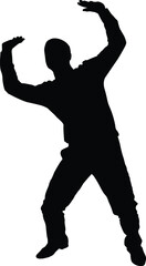 Casual man sitting, standing, leaning and pushing wall or in a different mood  