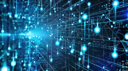 blue digital light source, equalizer sound waves, blue light drops
