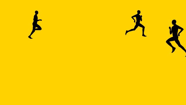 Animation with athletes running on the yellow background (seamless loop)