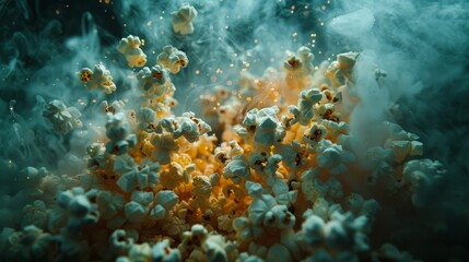 Obraz premium There are a lot of popcorn particles floating in the sky, warmth, mystery, dark tones, silence, instability, dreamcore art
