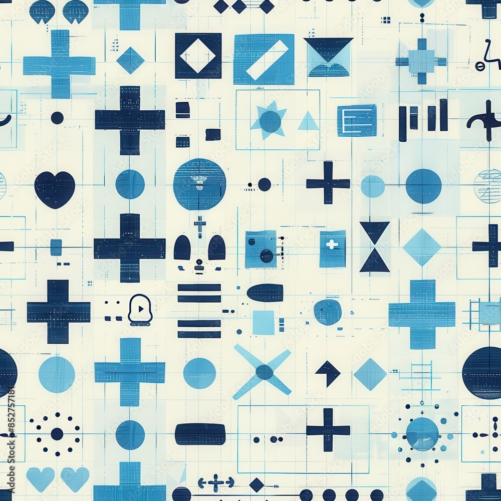 Aufkleber abstract geometric pattern with blue and white shapes on a gridded background