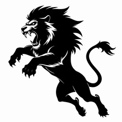 Angry lion in a jump silhouette vector illustration 