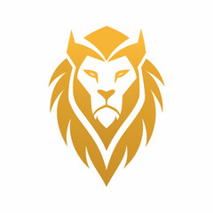 Golden lion head logo on white background