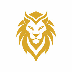 Golden lion head logo on white background