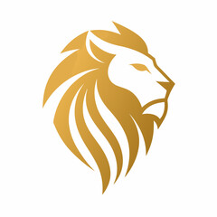 Golden lion head logo on white background