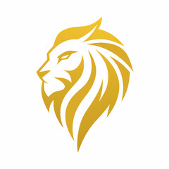 Golden lion head logo on white background