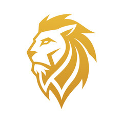 Golden lion head logo on white background