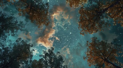 Obraz premium Viewing the sky from amid the trees