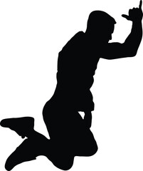 Casual sportsman jumping and showing sportsmanship 