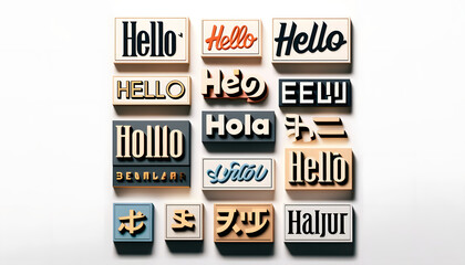 Multilingual 'Hello' Typography Collection with Diverse Fonts and Styles