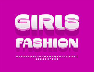 Vector beautiful Emblem Girls Fashion. Trendy Stylish Font. Unique 3D Alphabet Letters and Numbers set.