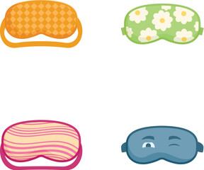 Vector illustration of four different sleep eye masks with various patterns