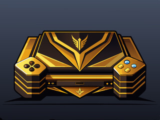 High-end gaming console with sleek design and gold detailing