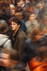 a crowd of people are walking in a city
