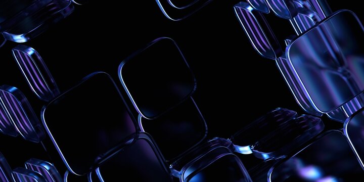 Fototapeta Abstract geometric blocks on a black background, 3d render