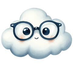 Obraz premium Cute cartoon cloud character wearing glasses.