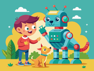 A robot pet playing with a child