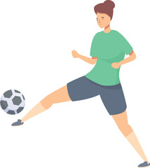Female athlete is playing soccer, dribbling the ball down the field