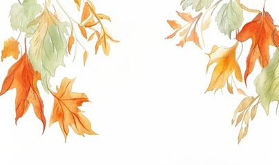 on a white background, autumn leaves hang from above.  place for congratulations
