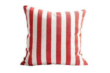 Red and white striped cushion on transparent background.