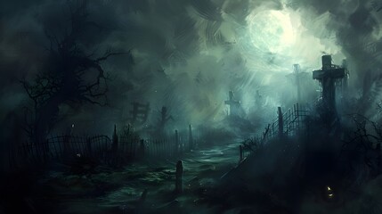 Fototapeta premium horror background with spooky trees and cloudy environment with night view background genrated by AI.