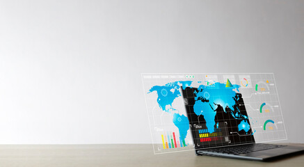 Financial analysis, business technology concept.,Laptop on table over white background with finance data analytics  visual screen idea for financial strategies and professional financial reporting.
