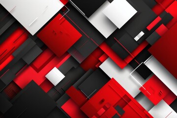Dynamic abstract geometric design in vivid red, crisp white, and deep black tones