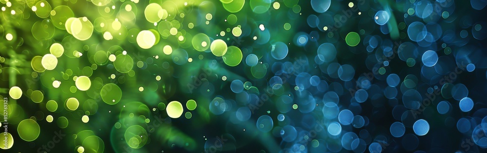Aufkleber A green and blue background with many small circles. The circles are of different sizes and colors. The background is a mix of green and blue, creating a vibrant and lively atmosphere