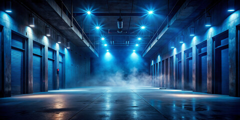 Dark street, asphalt abstract dark blue background, empty dark scene, neon light, spotlights The concrete floor and studio room with smoke float up the interior texture for display products