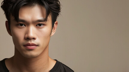 Close up portrait of beautiful Japanese male model in 20s 