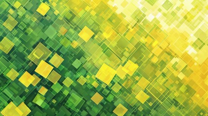 A green and yellow background with squares of different sizes. The squares are arranged in a way that creates a sense of movement and energy. The colors and shapes give the impression of a dynamic