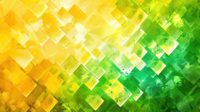 A colorful background with green and yellow squares. The squares are arranged in a way that creates a sense of movement and energy. Scene is vibrant and lively