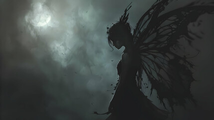 A dark fairy with torn wings