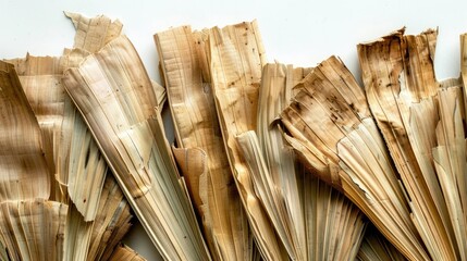 Ancient palm leaves used for writing in olden times on white background