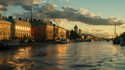Fototapeta premium The iconic waterfront of Helsinki during a vibrant summer festival with the Uspenski Cathedral in view.