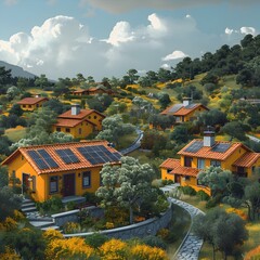 Scenic Rural Village with Standalone Microgrid Power System in the Mountains
